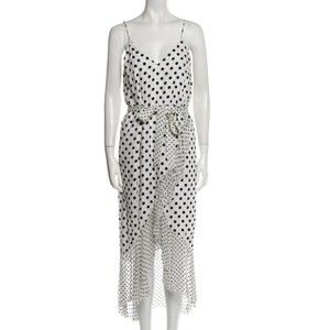 ALICE+OLIVIA BLACK /WHITE POLKA DOT V NECK SLEEVELESS MIDI LENGTH DRESS LARGE
